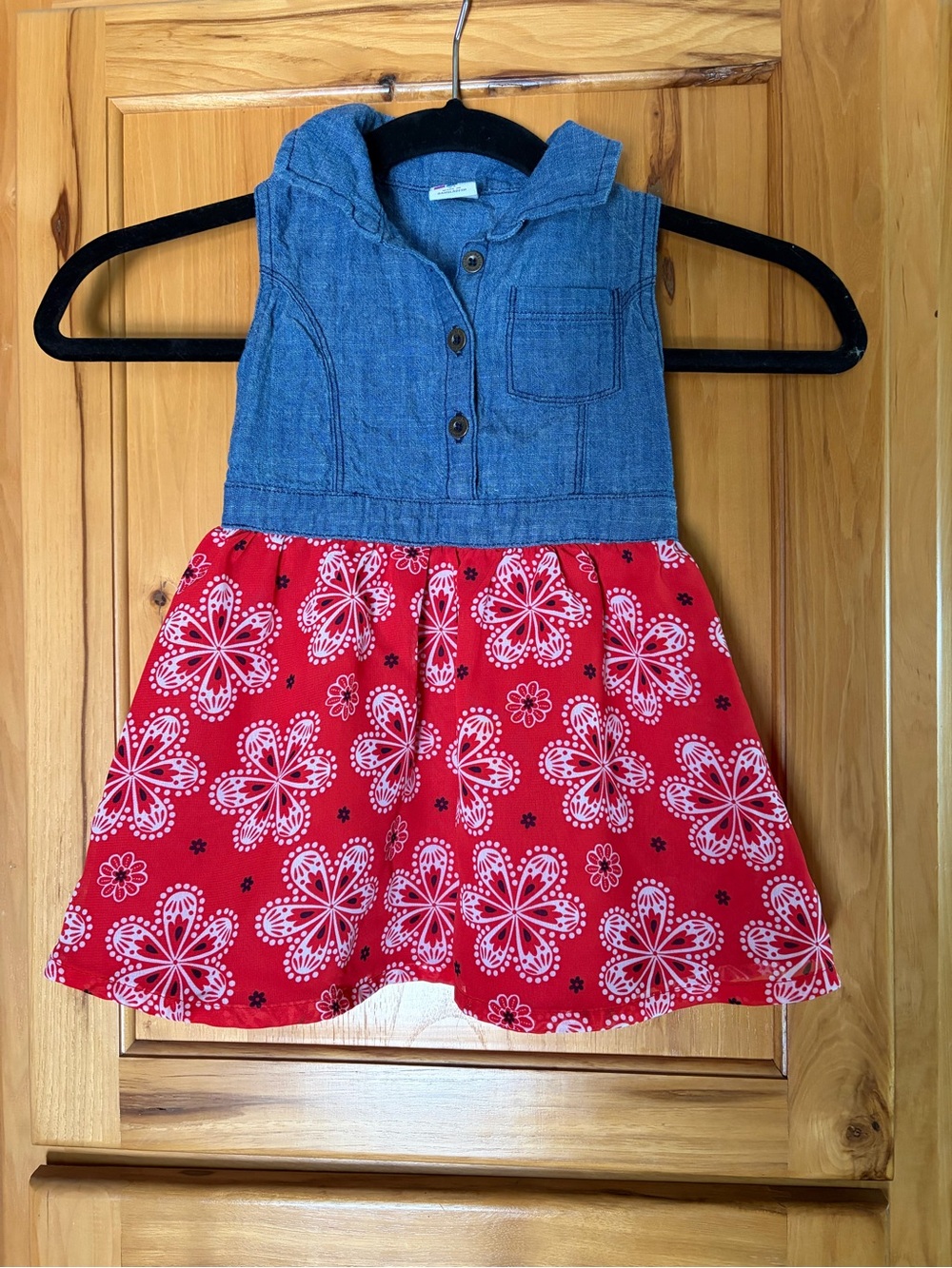 Denim Top with Red Floral Skirt Dress Country Chic